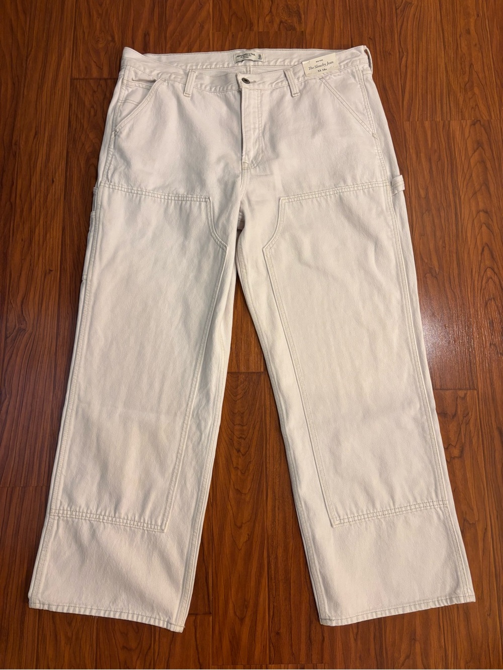 NWT Abercrombie The Slouchy Jean Mid-Rise Womens 33/16 Beige Ecru